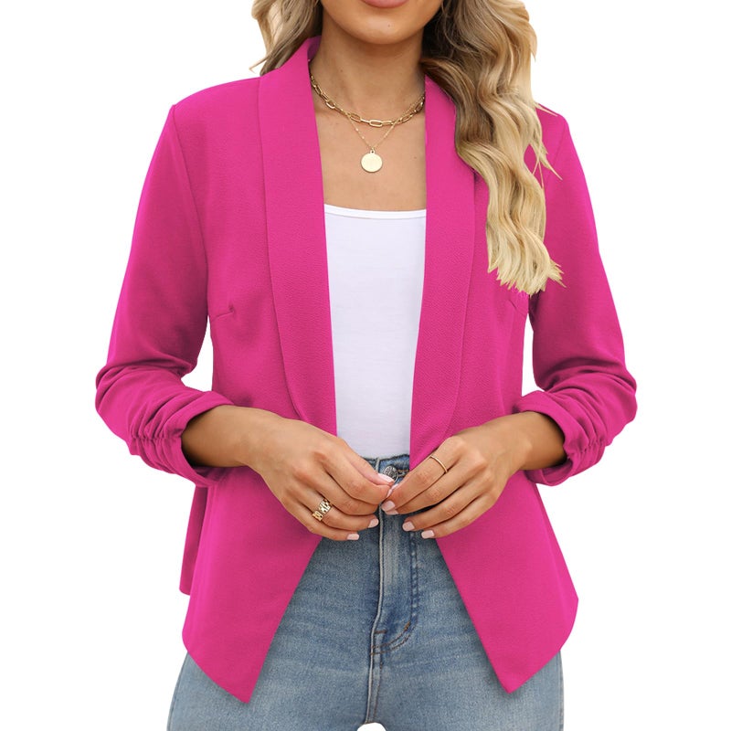 POGTMM Woman's Fitted Blazer Office Wear Suit Jackets Business Casual Petite (Rose Red, S) - Image 3